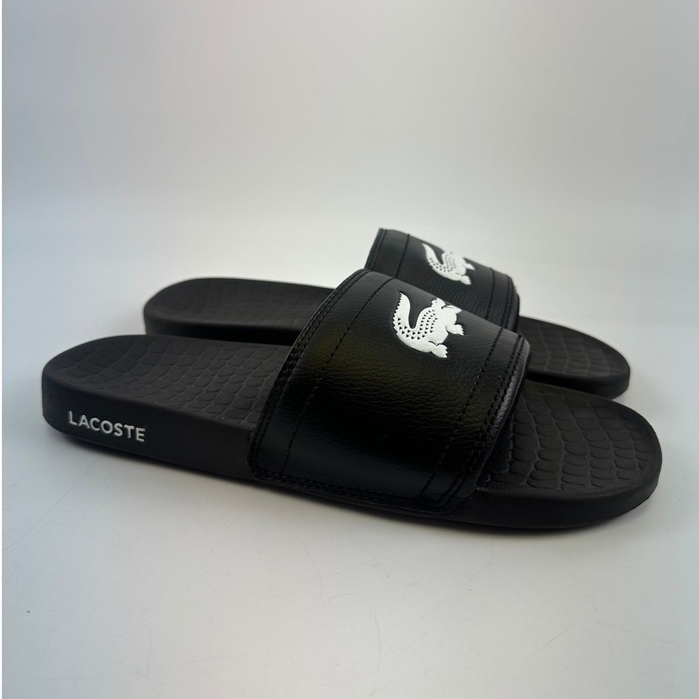 Lacoste Fraisier Slide Sandals Black Sporty Slip On Lightweight Casual Mens 9